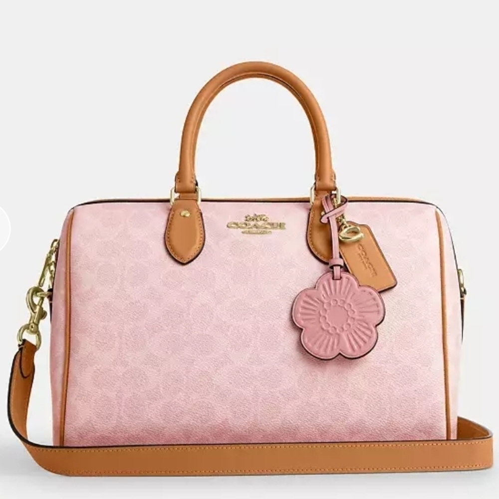 🎀Coach FIRM LARGE ROWAN POWDER PINK Leather Floral Charm🎀Style CEA19